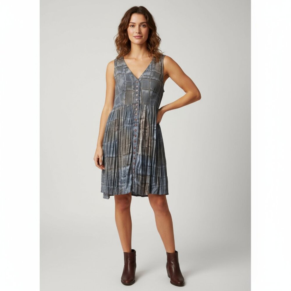 XOXO Vintage Y2K lightweight gray Ombre Semi Sheer Pleated button dress sz S